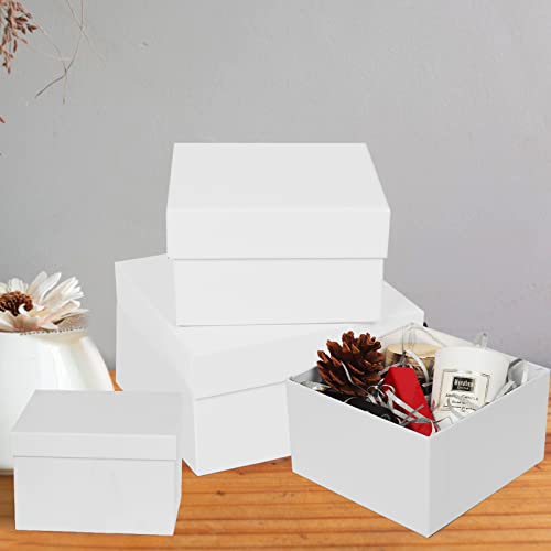 CHARMGIFTBOX White Gift Boxes for Presents 4 Pack Nesting Gift Boxes with Lids，3.7“-6.4“ Assorted Sizes Square Stackable Boxes for Birthday Wedding Christmas Party Gift Wrapping - Image 2
