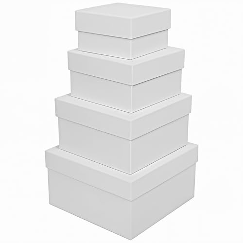 CHARMGIFTBOX White Gift Boxes for Presents 4 Pack Nesting Gift Boxes with Lids，3.7“-6.4“ Assorted Sizes Square Stackable Boxes for Birthday Wedding Christmas Party Gift Wrapping - Image 1