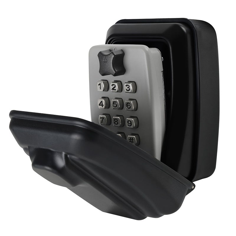 Wall Mounted Key Lock Box Black Security Combination Storage For Outdoor Home Office Garage Use 12 Digit Code Access - Image 1