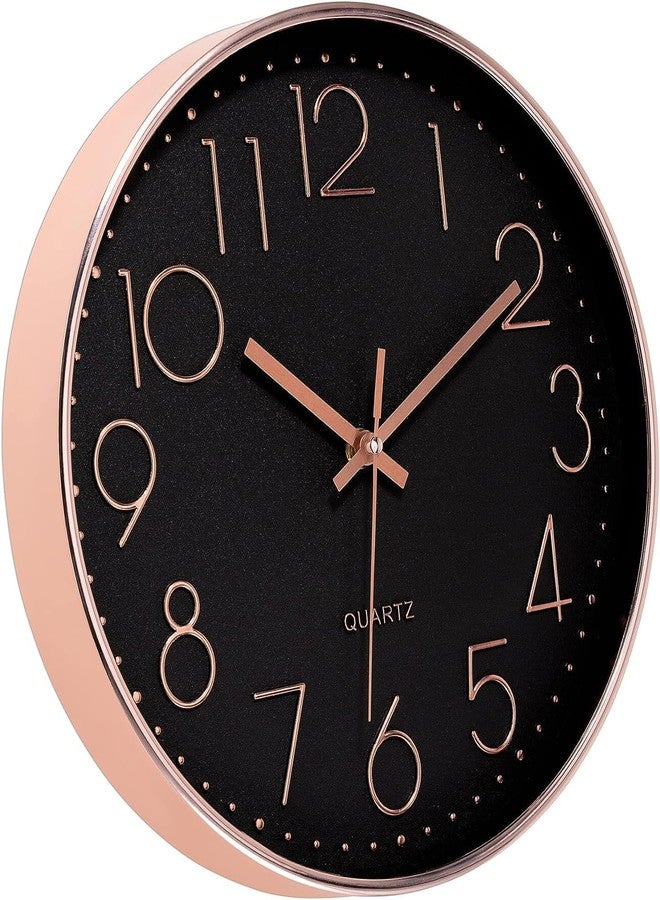 Rellon Industries Wall Clock for Living Room Stylish Modern Round 3D Decorative Design for Home/Office/Kitchen/Bedroom/Living Room, Easy to Read(12 inch) (White Rose Gold) (Black Rose Gold) - Image 2