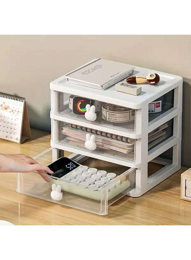 Transparent Desktop Organizer With Drawers Plastic Storage Box Office Home - Image 2