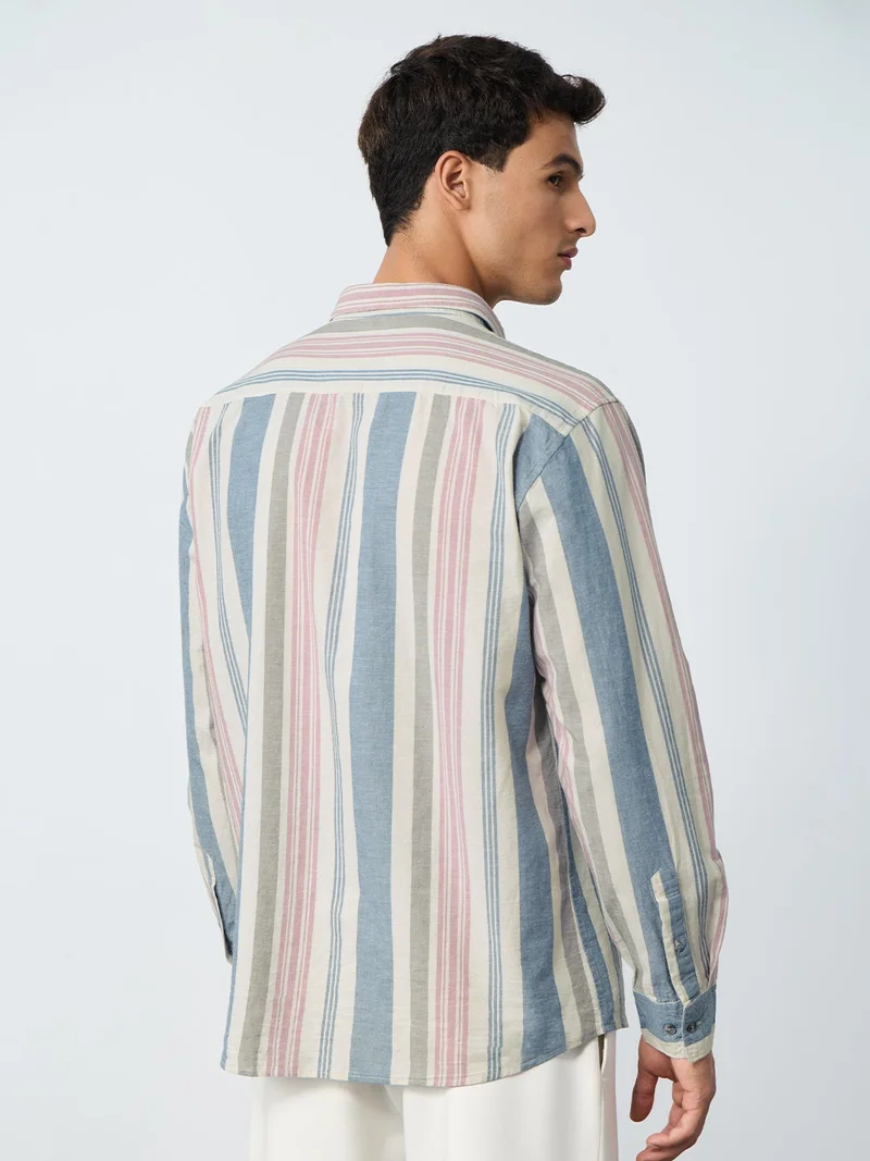 The Souled Store  The Souled Store Harbour Line: Striped Shirt Men and Boys Full Sleeves Spread Collar Cotton Linen Blend Oversized Relaxed Fit Lightweight Breathable Casual Button Down Shirt for Summer and Beachwear  | Best Price UAE