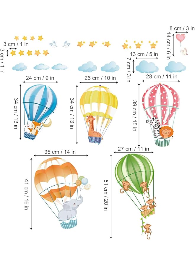 إيروريكس ملصقات حائط على شكل حيوانات في بالونات الهواء الساخن، ملصقات حائط على شكل فيل وزرافة وقرد، ديكور حائط لغرفة نوم الأطفال وغرفة اللعب - Image 4