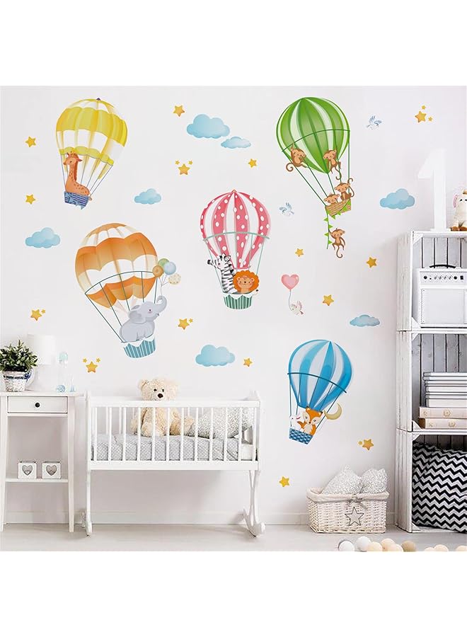 إيروريكس ملصقات حائط على شكل حيوانات في بالونات الهواء الساخن، ملصقات حائط على شكل فيل وزرافة وقرد، ديكور حائط لغرفة نوم الأطفال وغرفة اللعب - Image 1