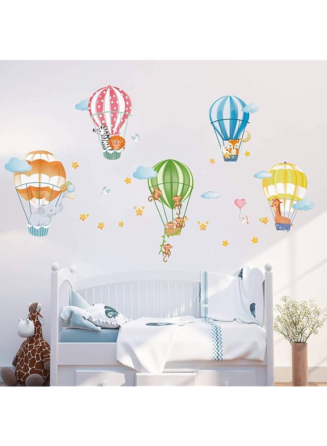 إيروريكس ملصقات حائط على شكل حيوانات في بالونات الهواء الساخن، ملصقات حائط على شكل فيل وزرافة وقرد، ديكور حائط لغرفة نوم الأطفال وغرفة اللعب - Image 2
