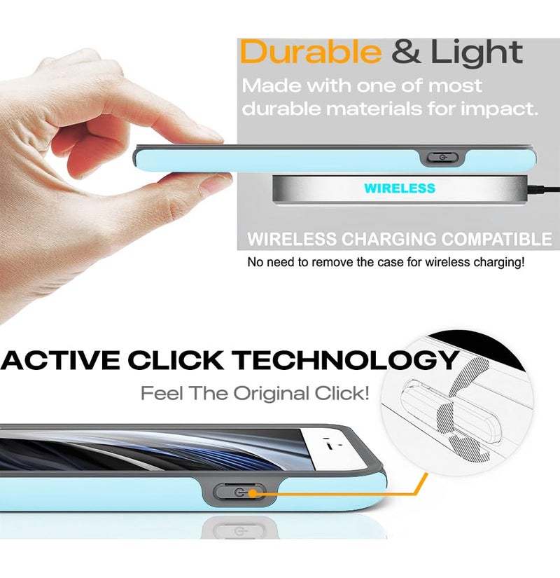 TEAM LUXURY Case for iPhone se (2022/2020), iPhone 8, iPhone 7 case - Shockproof Slim Protective Cover Compatible with Wireless Charging - (Sky Blue/Gray) - Image 2