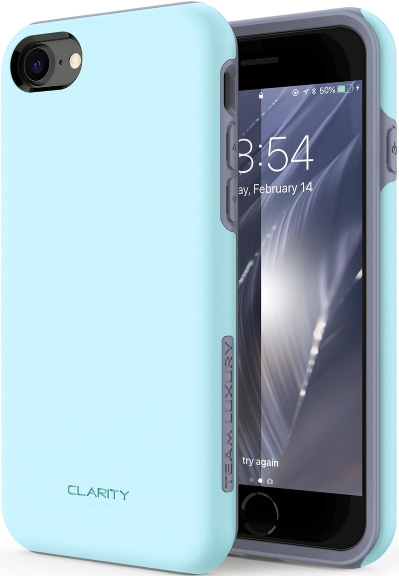 TEAM LUXURY Case for iPhone se (2022/2020), iPhone 8, iPhone 7 case - Shockproof Slim Protective Cover Compatible with Wireless Charging - (Sky Blue/Gray) - Image 1