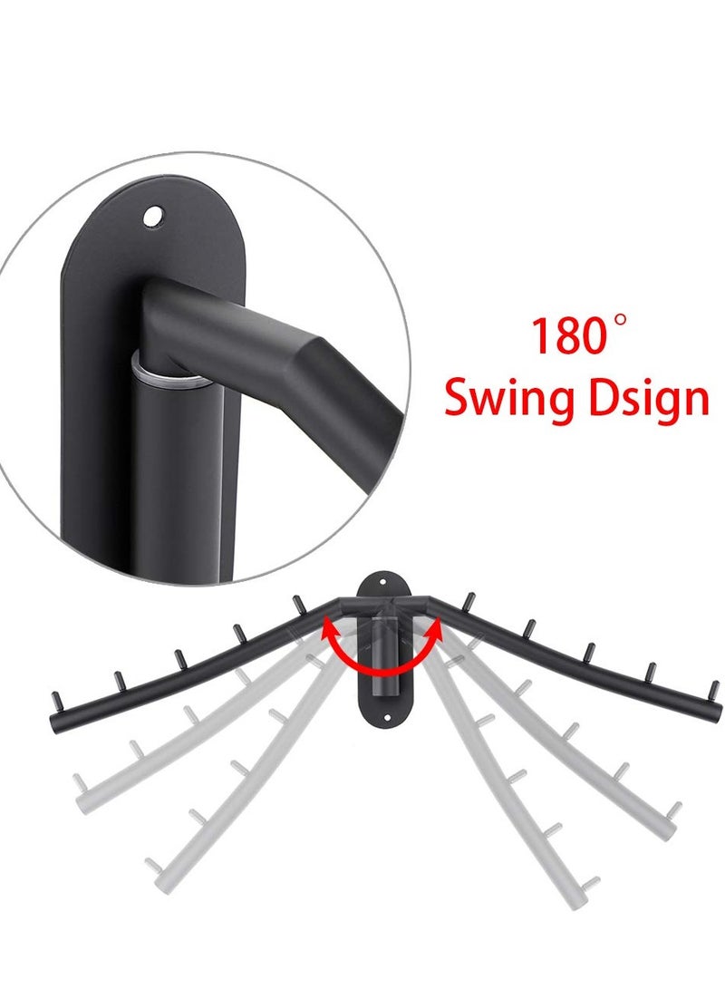 Beauenty Folding Wall Mounted Clothes Hanger Rack with Swing Arm Stainless Steel Heavy Duty Coat Hook, Sturdy Coat Robe Storage Organizer for Laundry Room Bedrooms Clothing Drying Rack, Black - Image 3
