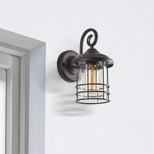 MICSIU 1-Pack 5.5" Narrow Oil Rubbed Bronze Outdoor Wall Sconce, 9.8" Rustic Farmhouse Porch Light with Seedy Glass, Anti-Rust Exterior Fixture for Slim Column, Garage, Patio, Front Door Sidelight - Image 4