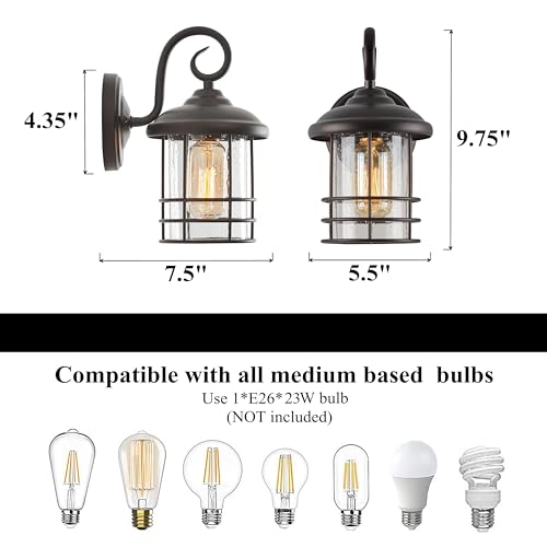 MICSIU 1-Pack 5.5" Narrow Oil Rubbed Bronze Outdoor Wall Sconce, 9.8" Rustic Farmhouse Porch Light with Seedy Glass, Anti-Rust Exterior Fixture for Slim Column, Garage, Patio, Front Door Sidelight - Image 2