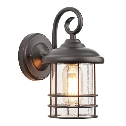 MICSIU 1-Pack 5.5" Narrow Oil Rubbed Bronze Outdoor Wall Sconce, 9.8" Rustic Farmhouse Porch Light with Seedy Glass, Anti-Rust Exterior Fixture for Slim Column, Garage, Patio, Front Door Sidelight - Image 1