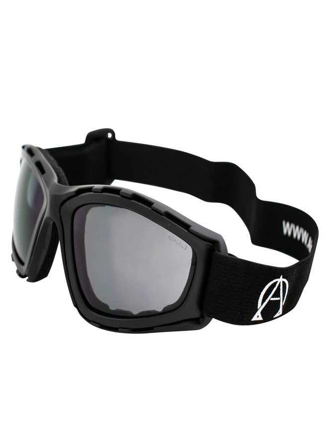 Alpha Omega Sports & Motorcycle Safety Riding Goggles Z87.1 Wraparound Padded Black Frame w/Smoke Lens - Image 1
