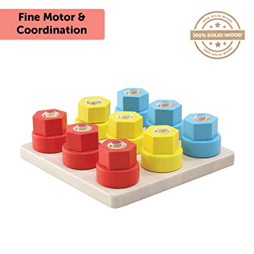 Brainsmith Premium Wooden Activity Toy for Toddlers – Color Sorter Nut Bolt Screw Set – Fine Motor Skills Educational Toy – Safe Montessori Toys for Kids – Hand-Eye Coordination (18 Months - 4 Years) - Image 2