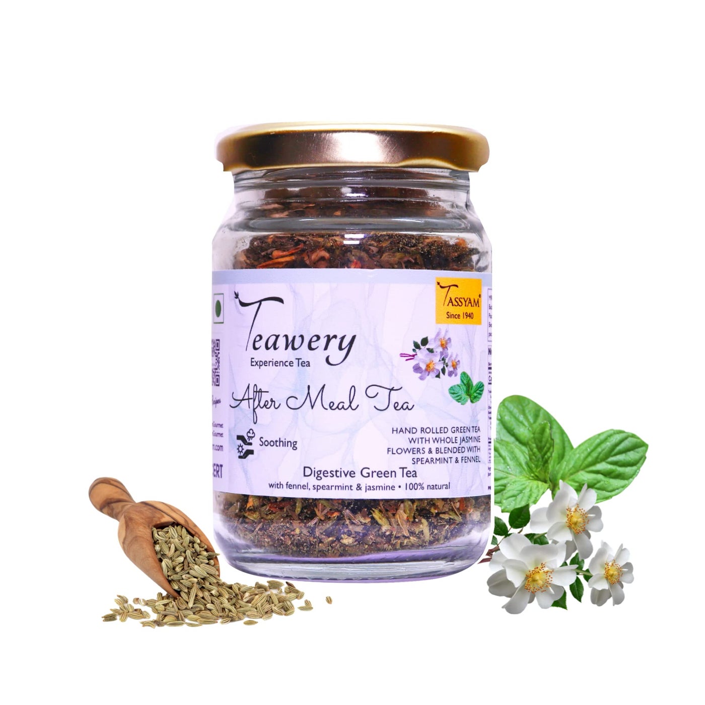 Teawery After Meal Tea 30g | No Added Flavours or Colours | Darjeeling Green Tea, Spearmint, Fennel & Jasmine Flower Infusion by Tassyam