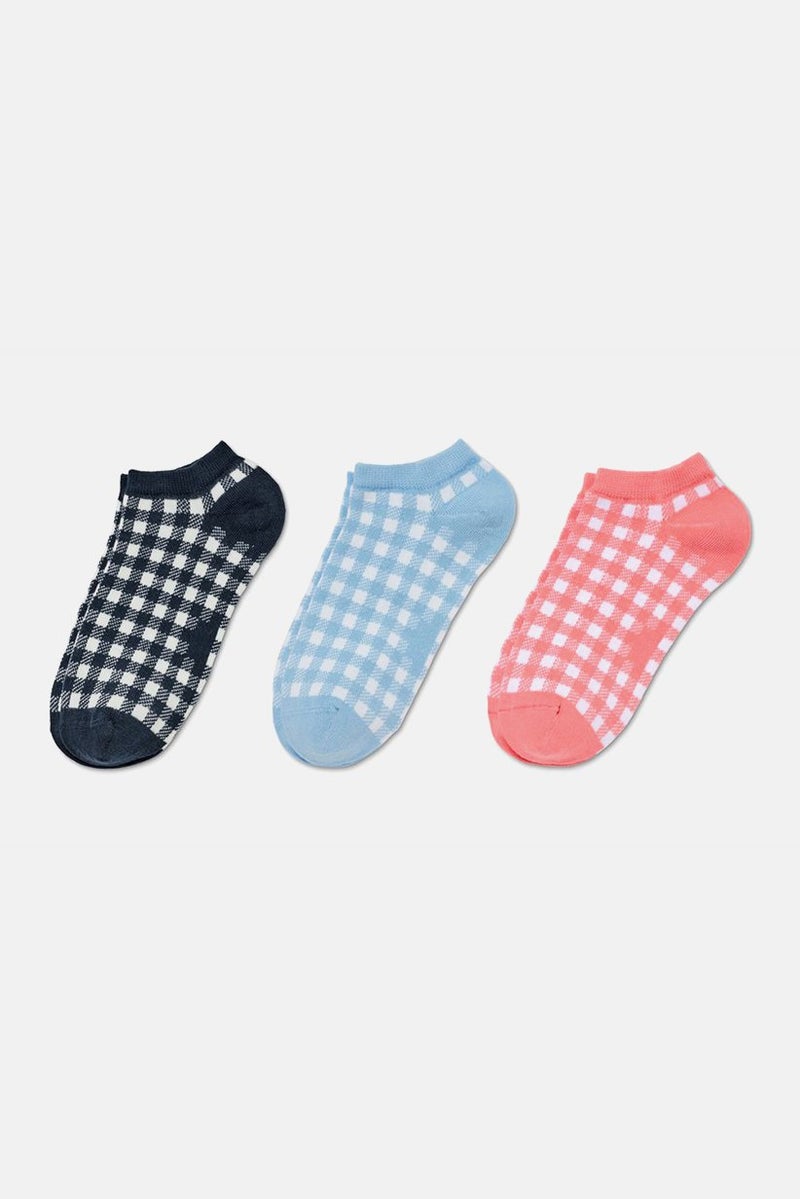 Tchibo Women 3 Pairs of Sneaker Socks, Coral and Blue and Black - Image 2