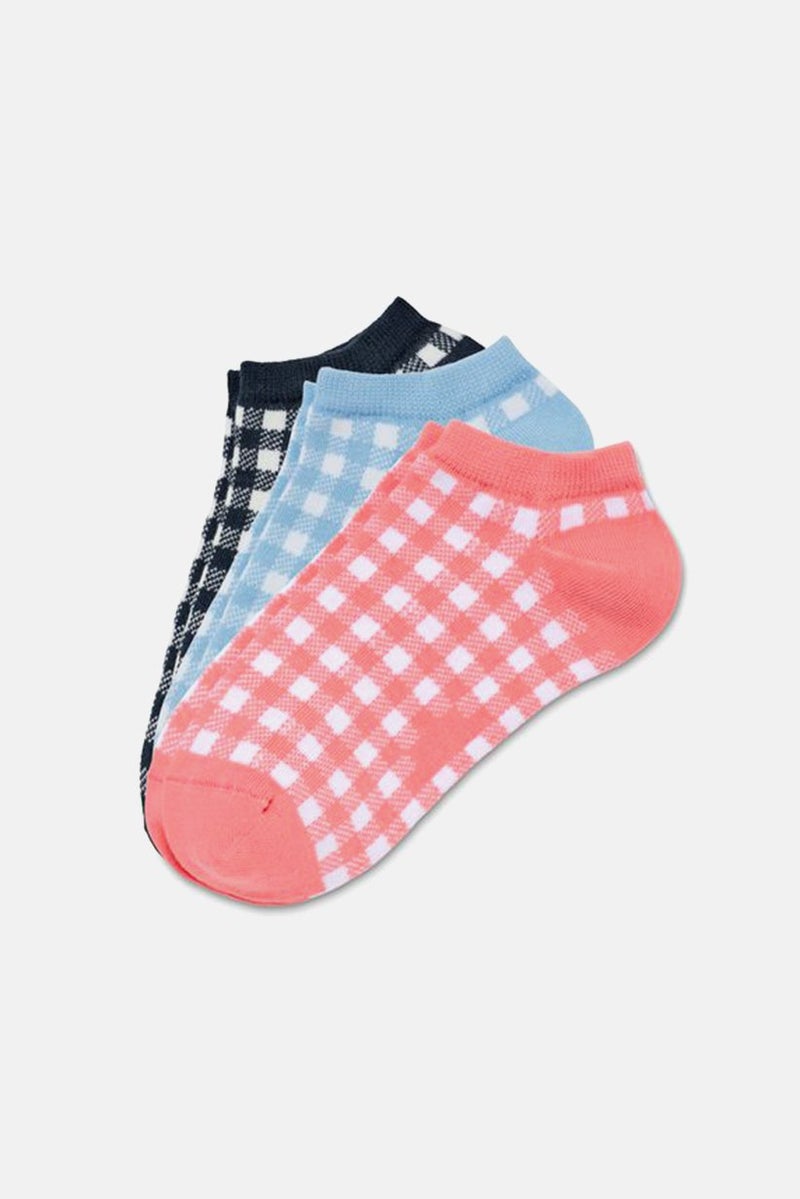 Tchibo Women 3 Pairs of Sneaker Socks, Coral and Blue and Black - Image 1