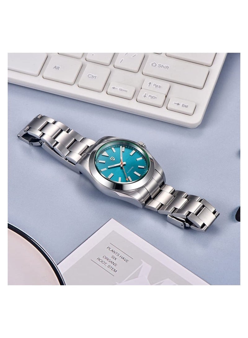 PAGANI DESIGN Men's Automatic Stainless Steel Wrist Watch with Blue Dial and Green Synthetic Sapphire Lightning Pointer  - Image 3