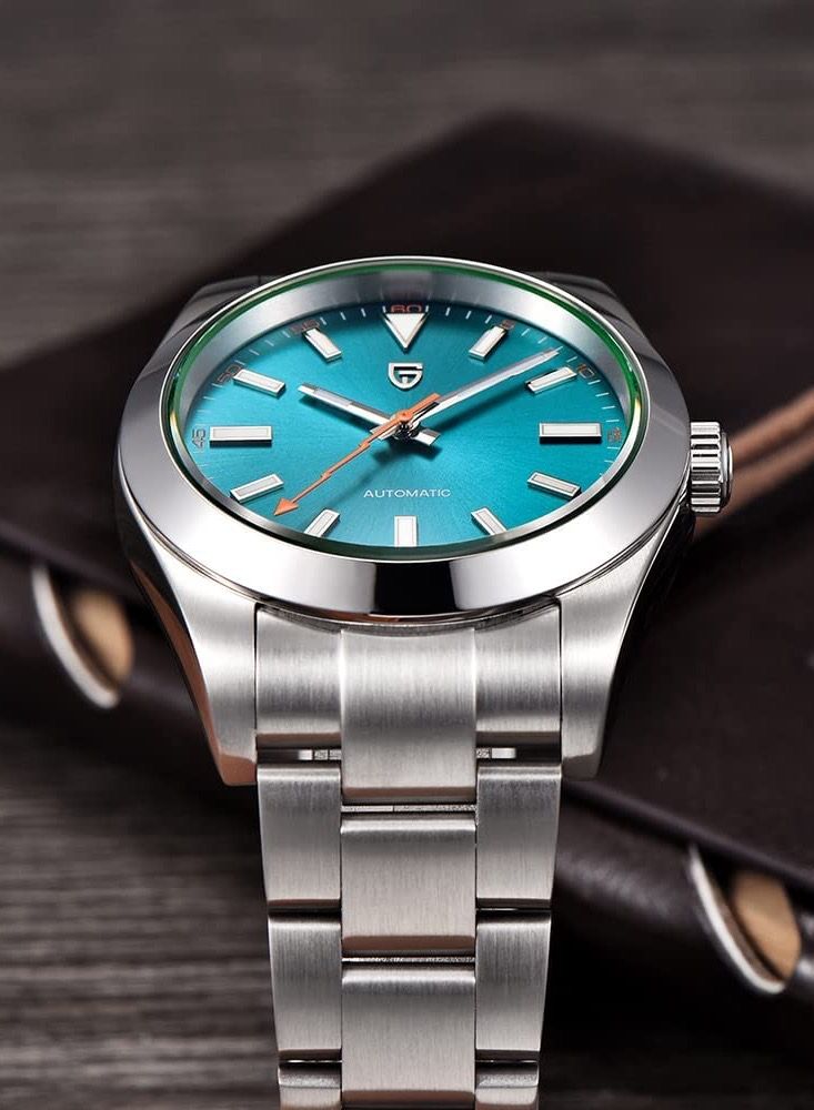PAGANI DESIGN Men's Automatic Stainless Steel Wrist Watch with Blue Dial and Green Synthetic Sapphire Lightning Pointer  - Image 2