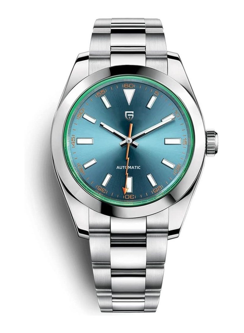 PAGANI DESIGN Men's Automatic Stainless Steel Wrist Watch with Blue Dial and Green Synthetic Sapphire Lightning Pointer  - Image 1