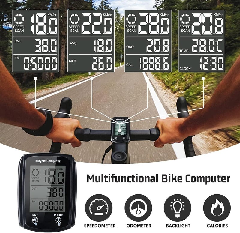 Bukela Wired Bike Computer Digital LCD Speedometer MPH KM/H Waterproof Multifunction Odometer for Bicycle - Image 2