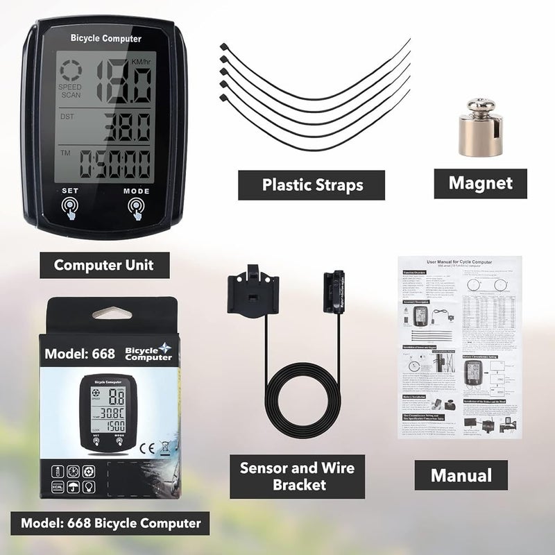 Bukela Wired Bike Computer Digital LCD Speedometer MPH KM/H Waterproof Multifunction Odometer for Bicycle - Image 3