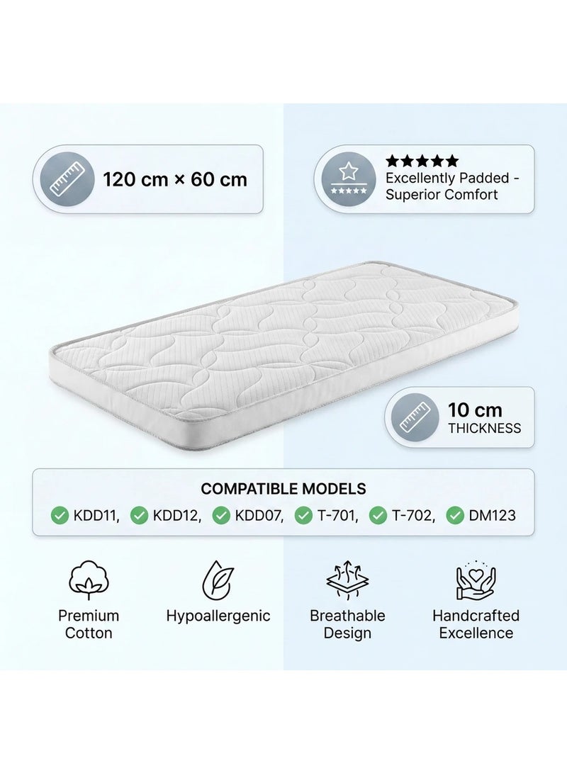 Premium Baby Travel Cot Mattress, 120 × 60 cm, 10 cm Thick – Padded, Breathable & Hypoallergenic (Mattress Only) - Image 2
