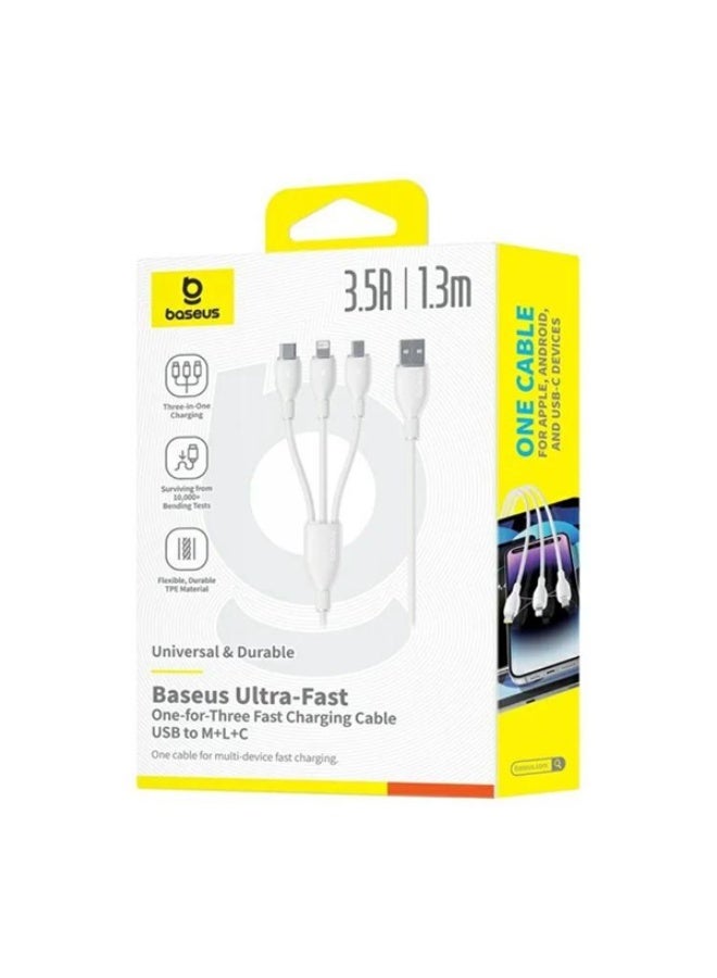بيسوس BASEUS ULTRA FAST USB A TO USB C-M-L CABLE 1.3M white - Image 2