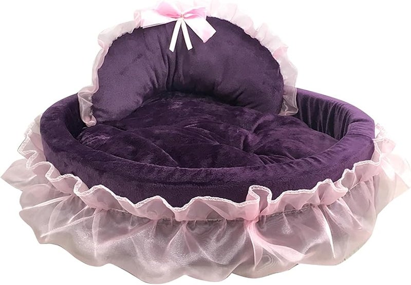 Purple Small Dog Bed Princess Nest with Detachable Cushion for Puppy Kitten - Image 2