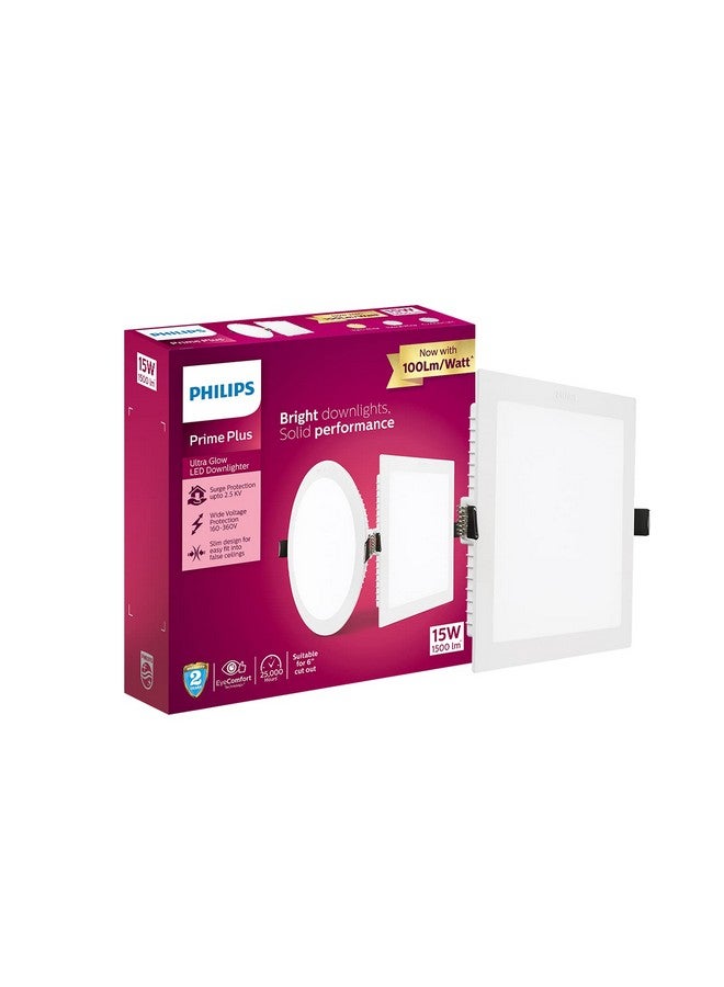 PHILIPS Polycarbonate 15W Square Ap Plus Ultraglow Led Dl Recessed Led Panel Ceiling Light (Pack of 1, Cool Day Light) (929002629401-Pk1) - Image 1