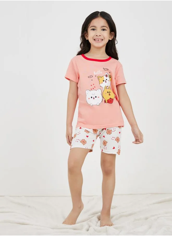 ستايلي Cartoon Printed T-Shirt & Short Pyjama Set