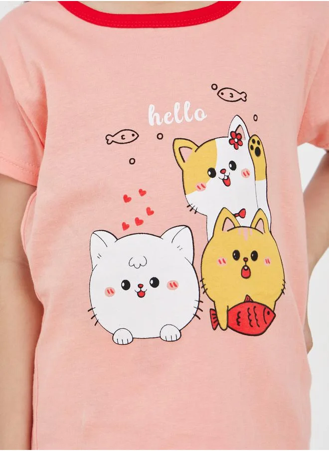 Styli Cartoon Printed T-Shirt & Short Pyjama Set
