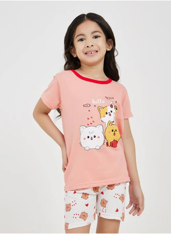 ستايلي Cartoon Printed T-Shirt & Short Pyjama Set