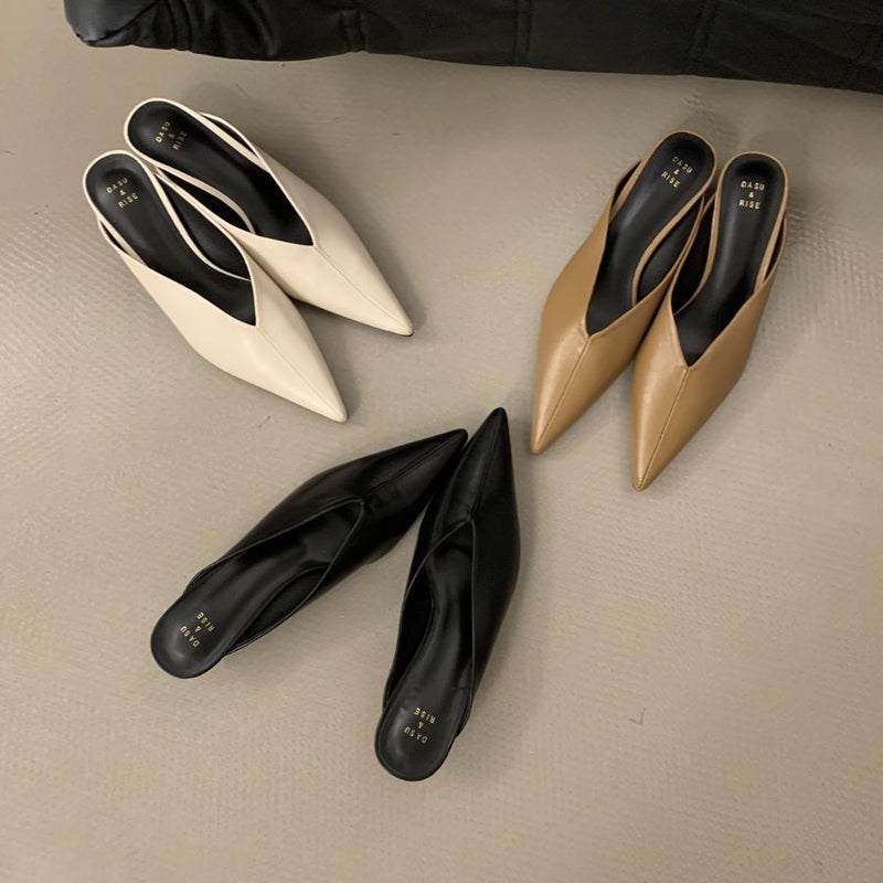 2025 Early Spring French Design Sense Niche Cat With Pointed Mueller Shoes Temperament Baotou Half Slippers With Cool Pedal - Image 2