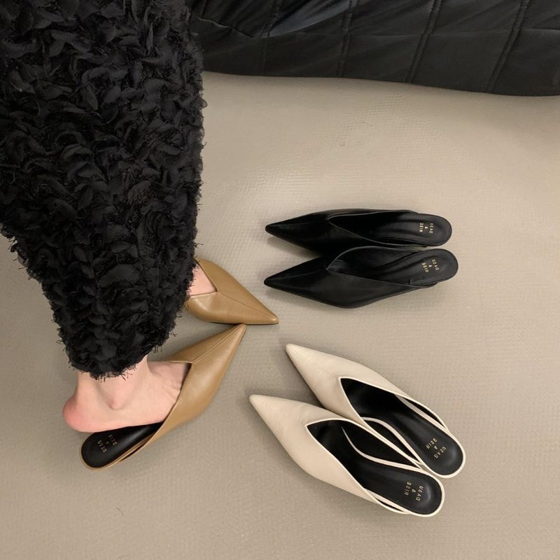 2025 Early Spring French Design Sense Niche Cat With Pointed Mueller Shoes Temperament Baotou Half Slippers With Cool Pedal - Image 1