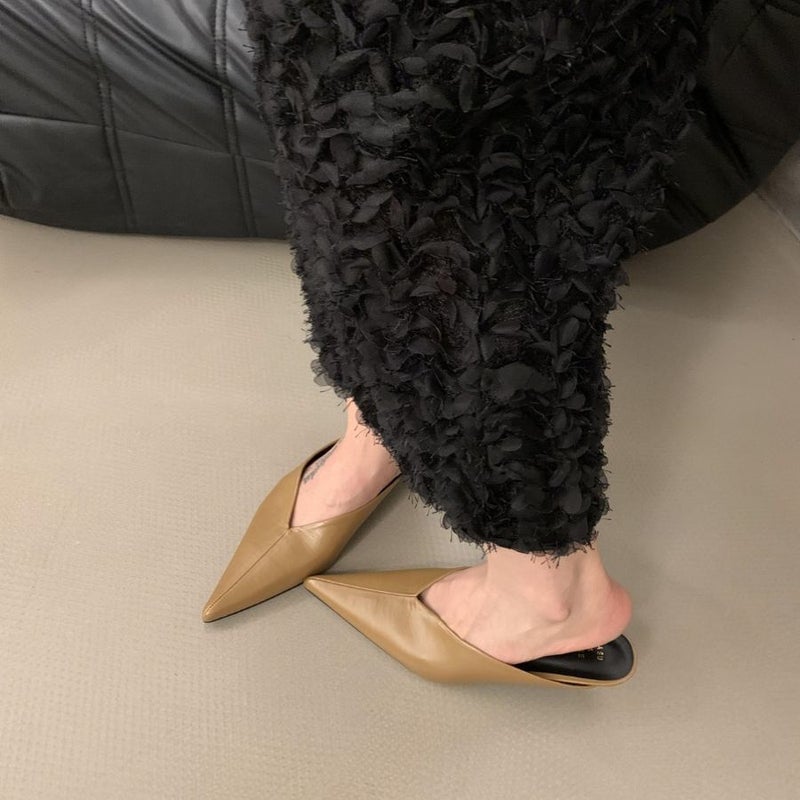2025 Early Spring French Design Sense Niche Cat With Pointed Mueller Shoes Temperament Baotou Half Slippers With Cool Pedal - Image 5