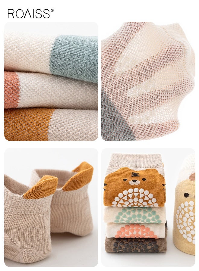 roaiss 5 Pairs Unisex Baby Crawling Anti-Slip Knee Pads and Socks Set, Stretchy Soft Anti-skid Socks and Knee Pads for Crawling and Walking, Non-Slip Ankle Socks with Adorable Patterns and Strong Grips - Image 3