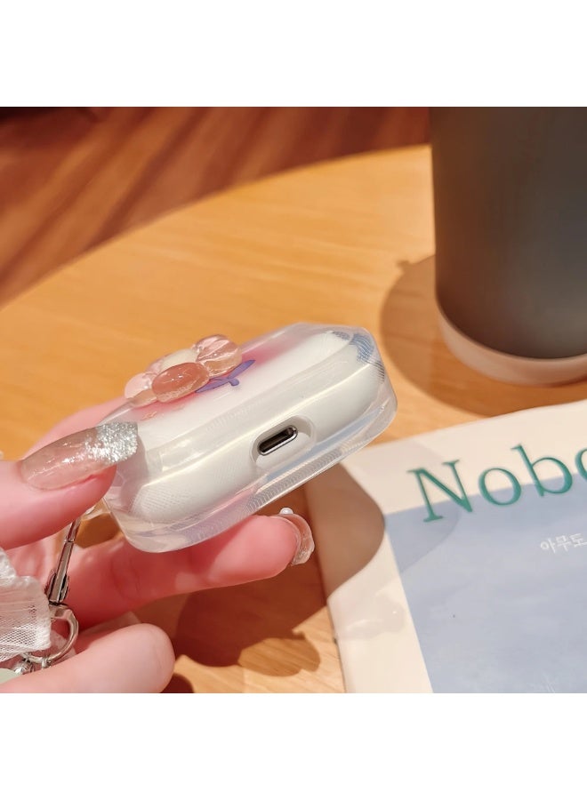 الخامس لطيفة غلاف شفاف لطيف لسماعات AirPods4 بنقوش أزهار ثلاثية الأبعاد، غطاء واقي مرن من مادة TPU مضاد للسقوط، مزود بميدالية زهرة قابلة للإزالة مناسب للفتيات والسيدات. - Image 5