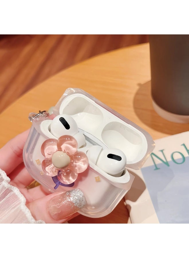 الخامس لطيفة غلاف شفاف لطيف لسماعات AirPods4 بنقوش أزهار ثلاثية الأبعاد، غطاء واقي مرن من مادة TPU مضاد للسقوط، مزود بميدالية زهرة قابلة للإزالة مناسب للفتيات والسيدات. - Image 2