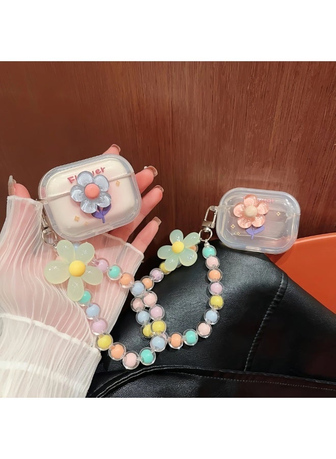 الخامس لطيفة غلاف شفاف لطيف لسماعات AirPods4 بنقوش أزهار ثلاثية الأبعاد، غطاء واقي مرن من مادة TPU مضاد للسقوط، مزود بميدالية زهرة قابلة للإزالة مناسب للفتيات والسيدات. - Image 3