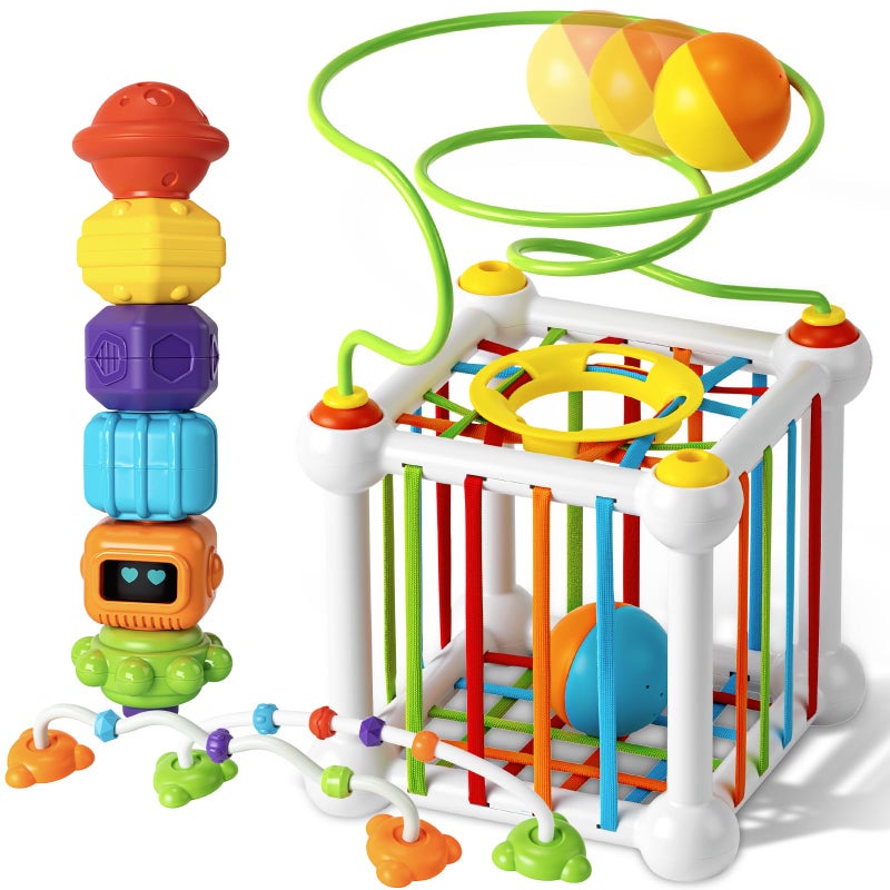 Aprilwolf Montessori Sensory Cube for Toddlers 18 Months Educational Activity Center with Elastic Sides Baby Learning Toys Wonderful Gift for Birthday Boys Girls - Image 3