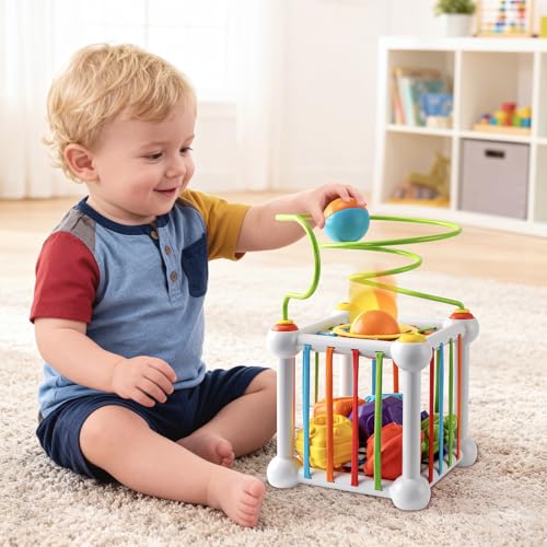 Aprilwolf Montessori Sensory Cube for Toddlers 18 Months Educational Activity Center with Elastic Sides Baby Learning Toys Wonderful Gift for Birthday Boys Girls - Image 5