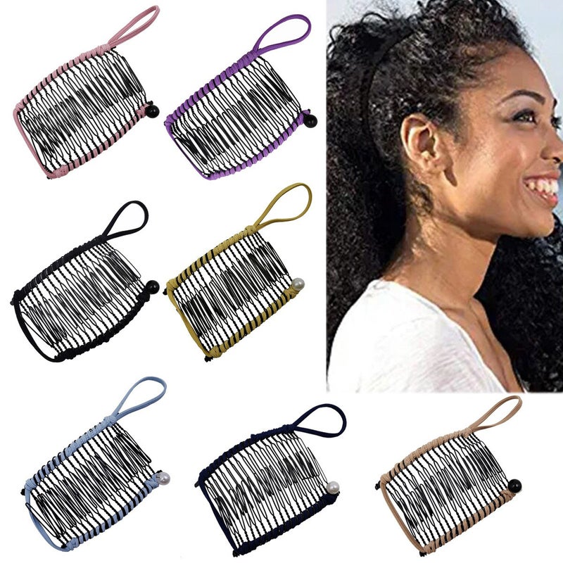 Banana Clip Comb Tool Stretchy Banana Hair Clip Ponytail Holder Double Comb Hair Accessory，Stretchable Banana Comb for Thick Stretch Hair 30 Teeth，Hair Clips for Women Yellow - Image 2