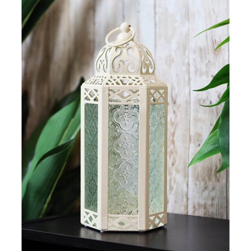VELA LANTERNS 105 Cream Moroccan Candle Lantern Decorative Candle Holder Lamp for Table or Hanging Ramadan Decorations Indoor Home Decor Outdoor Patio or Porch Weddings Medium