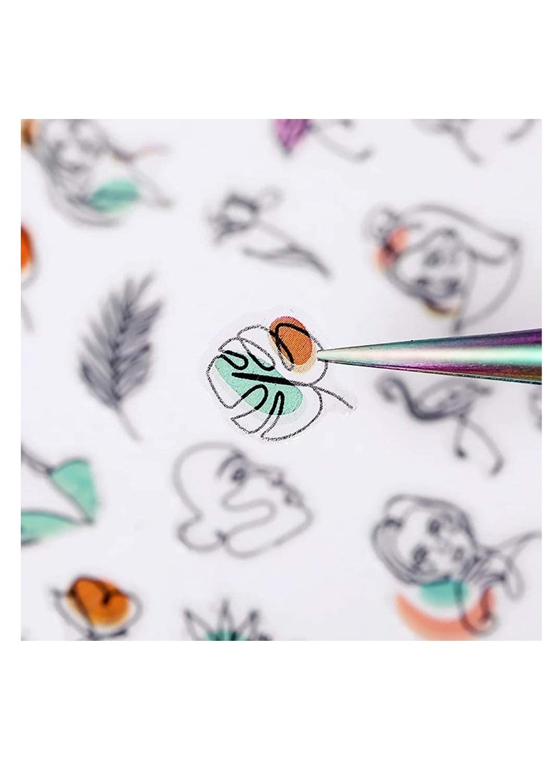 Excefore Nail Art Stickers,Graffiti Fun Abstract Nail Decals 3D Self Adhesive Abstract Lady Face Rose Leaf Nail Design Manicure Tips Nail Decoration for Women Girls Kids (6 Sheets) - Image 2