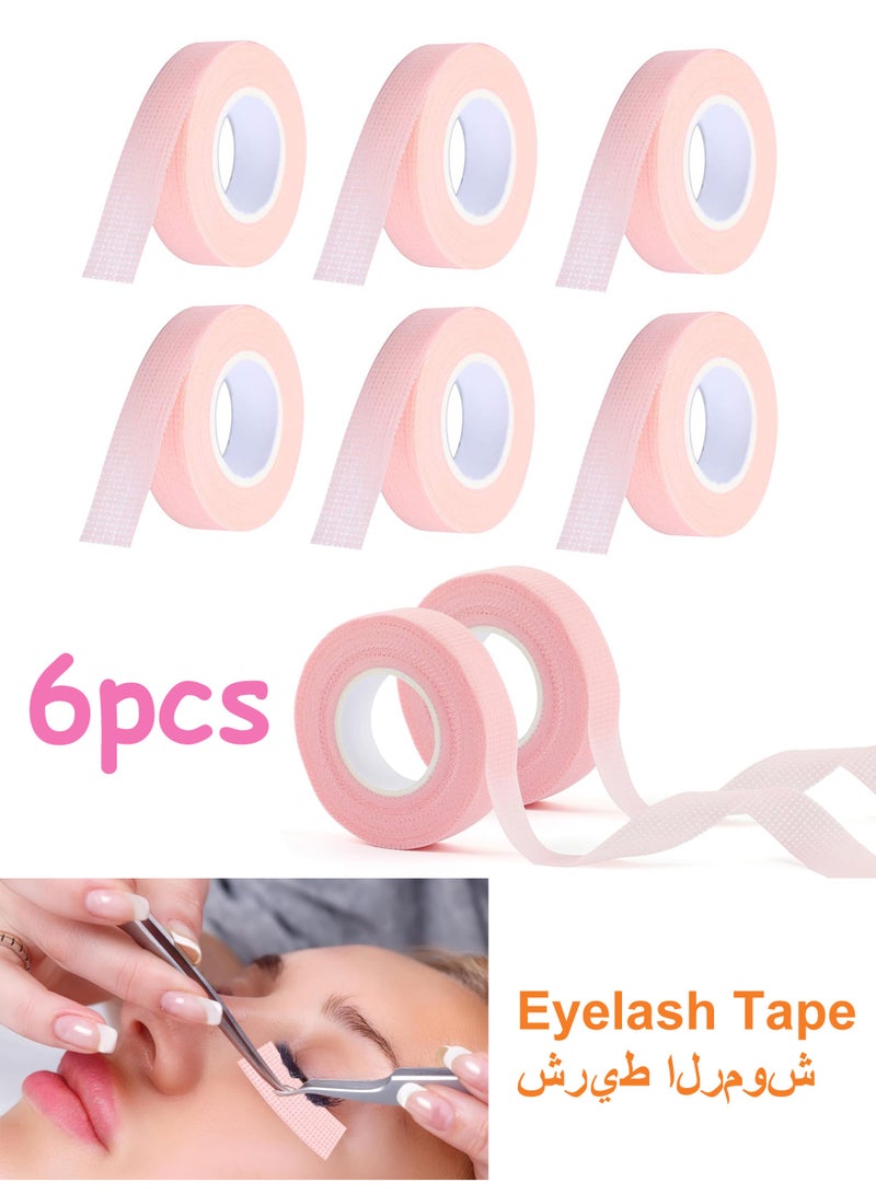 6 Rolls Eyelash Tape,Adhesive Fabric Eyelash Extension Tape,Breathable Micropore Fabric Tape for Eyelash Extension Supplies,9 m/10 Yard Each Roll (Pink) - Image 1