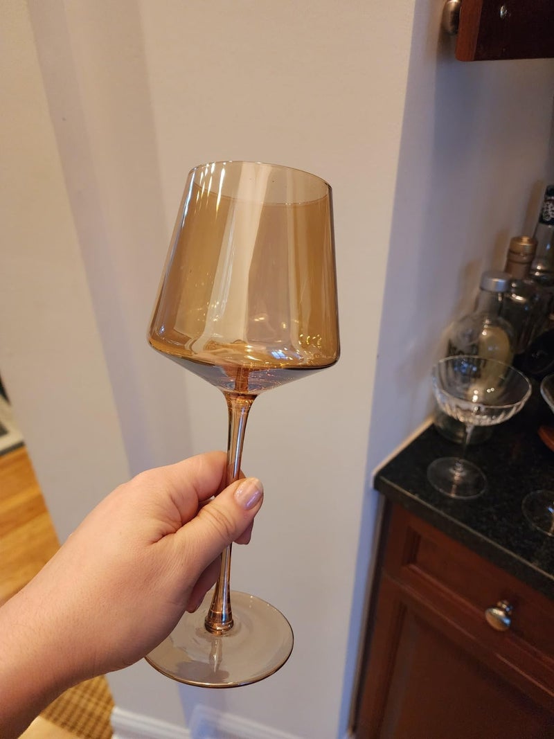 Physkoa Amber Wine Glasses Set of 6-16oz Hand-Blown Amber Wine Glass with Long Stem Unique Red&White Wine Glasses For Party Home Bar New Year Gifts - Image 2