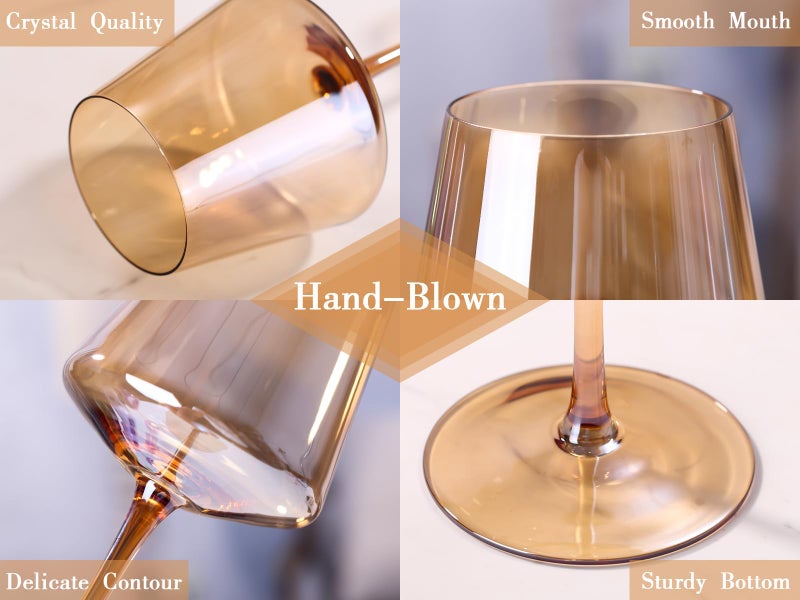 Physkoa Amber Wine Glasses Set of 6-16oz Hand-Blown Amber Wine Glass with Long Stem Unique Red&White Wine Glasses For Party Home Bar New Year Gifts - Image 4