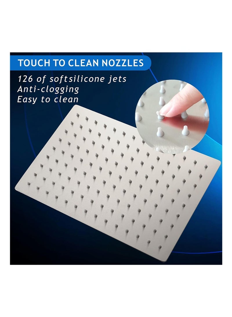 هالونهي رأس دش مطري مستطيل الشكل مقاس 12 × 8 بوصة، مصنوع من الفولاذ المقاوم للصدأ 304، رأس دش مطري غزير عالي التدفق، رأس دش مربع للحمام على شكل شلال، مثبت في السقف أو الحائط (رمادي) - Image 3