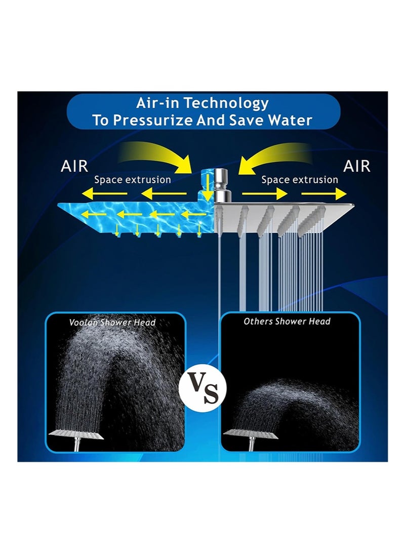 هالونهي رأس دش مطري مستطيل الشكل مقاس 12 × 8 بوصة، مصنوع من الفولاذ المقاوم للصدأ 304، رأس دش مطري غزير عالي التدفق، رأس دش مربع للحمام على شكل شلال، مثبت في السقف أو الحائط (رمادي) - Image 4