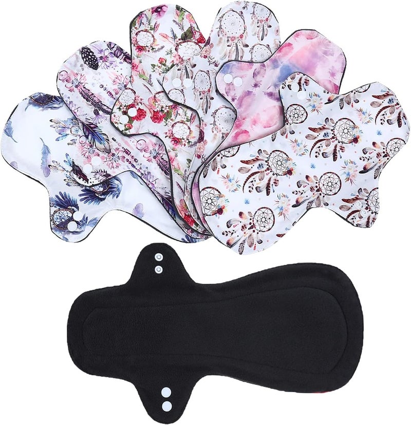 MissC2C 7pc Reusable Incontinence Pads Washable Cloth Pads Set Including 6PC Heavy Flow Feminine Hygiene Bamboo Charcoal Cloth Reusable Menstrual Pads Cloth Sanitary Pads + 1PC Mini Wet Bag - Image 4